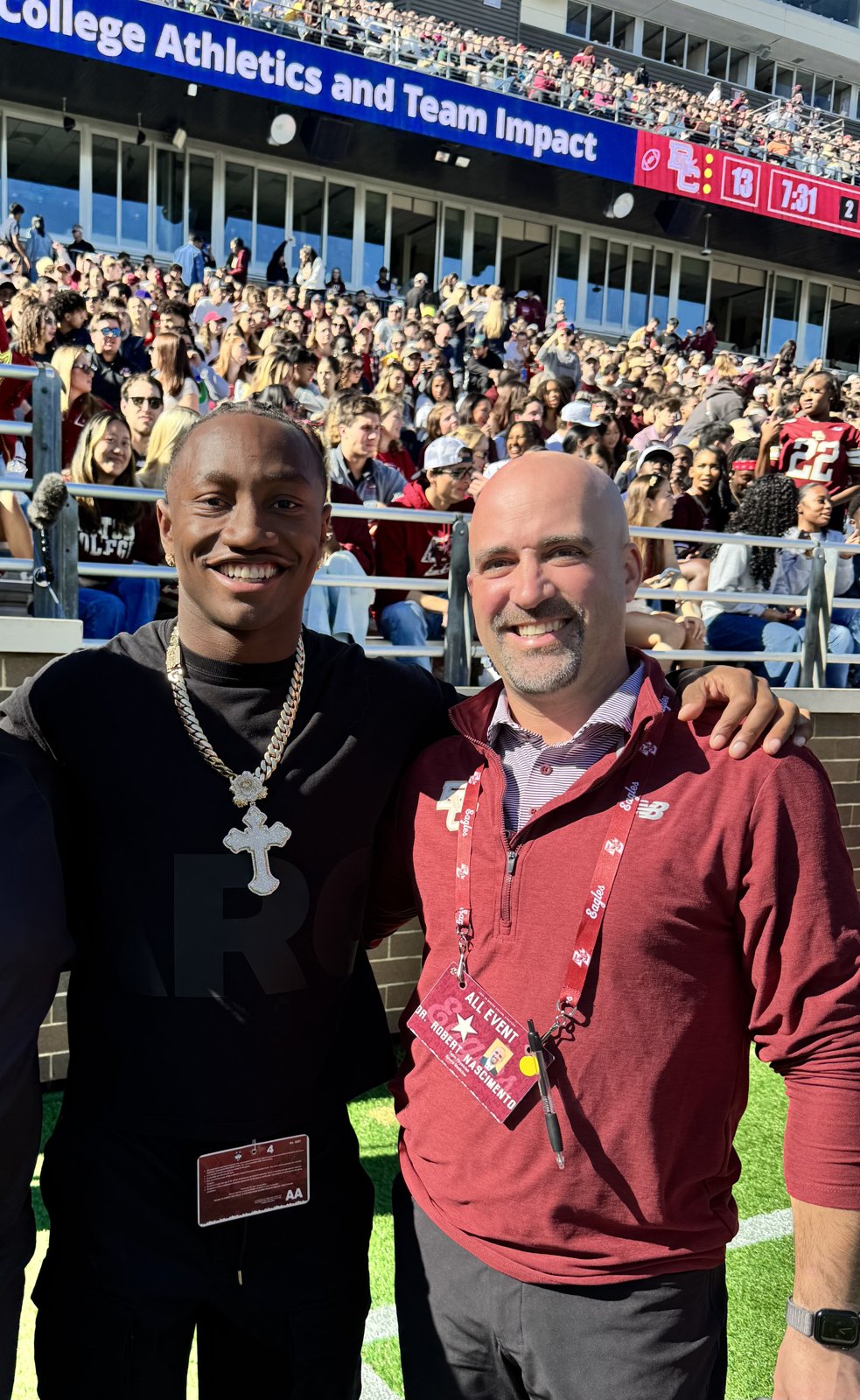 Dr. Nascimento on the Boston College Athletics sideline